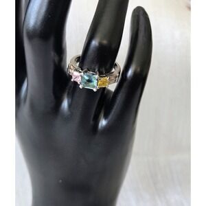 Sterling Silver 925 Multi Gemstone Ring CZ Topaz Blue‎ Accents Women's Size 6.5